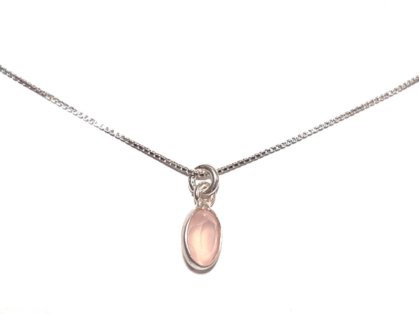 Rose Quartz Silver Pendant 1 cm x 5 mm