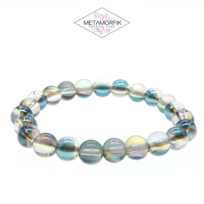 Pulsera de Cristal Aura Mix con Reflejos iridiscentes- Talla L (8-10mm) Joyeria Energética-Metamorfik