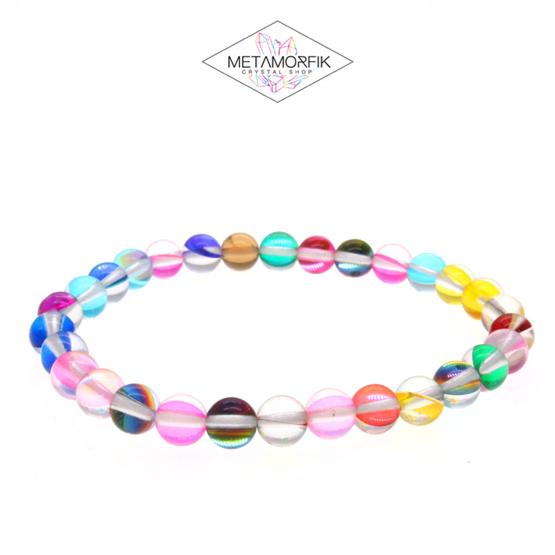 Pulsera de Cristal Aura Mix con Reflejos iridiscentes- Talla M (6-8mm) Joyeria Energética-Metamorfik