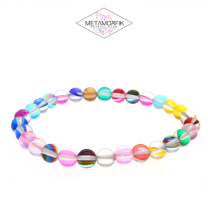 Pulsera de Cristal Aura Mix con Reflejos iridiscentes- Talla M (6-8mm) Joyeria Energética-Metamorfik
