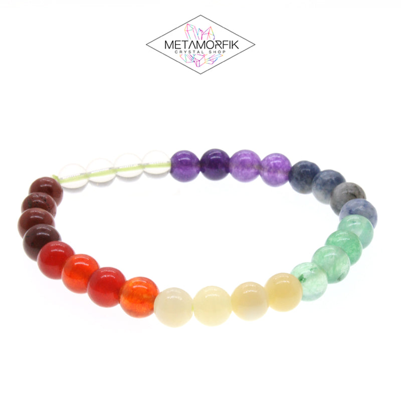 Pulsera 7 Chakras con piedras naturales amatista, ojo de tigre y cuarzo para equilibrio - Metamorfik